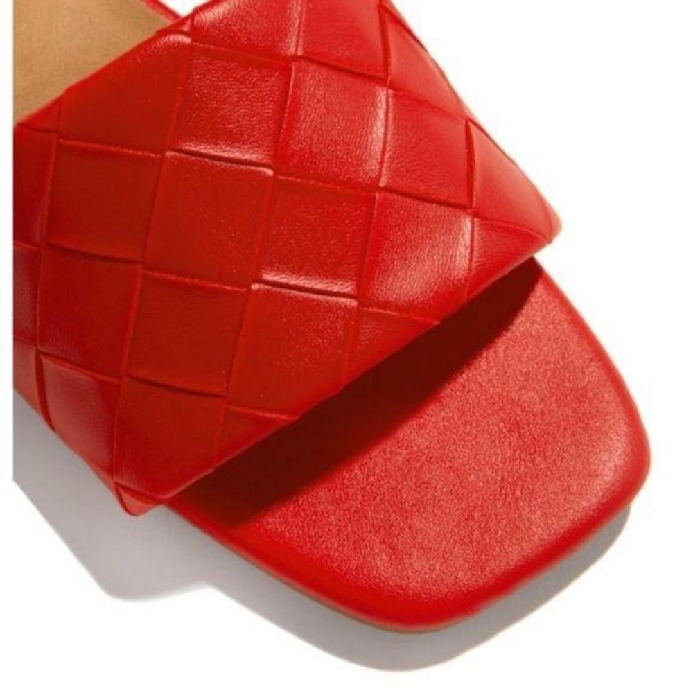 Red Square Toe Woven Strap Slide Sandals - Picture 3 of 5